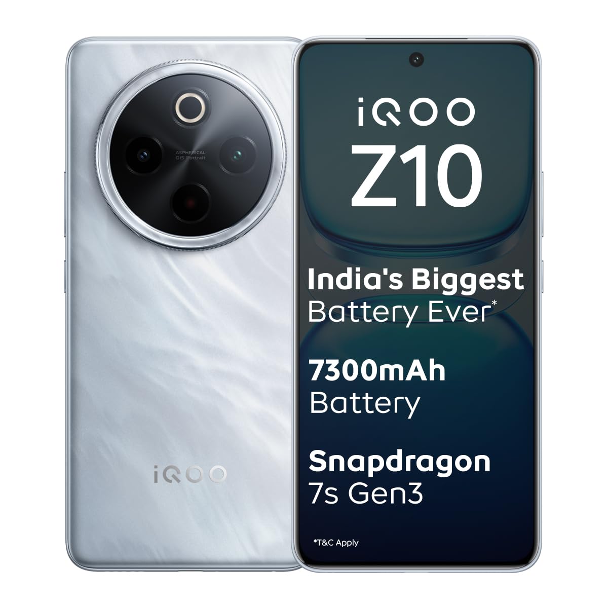 iQOO Z10 5G (Glacier Silver, 8GB RAM, 256GB Storage) | India's Biggest Ever 7300 mAh Battery | Snapdragon 7s Gen 3 Processor | Brightest Quad Curved AMOLED Display in the Segment